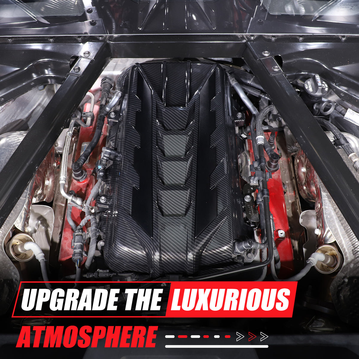 ABS Carbon Fiber Engine Bay Panel Cover in Edge Black For Corvette Coupe C8 20+ 11
