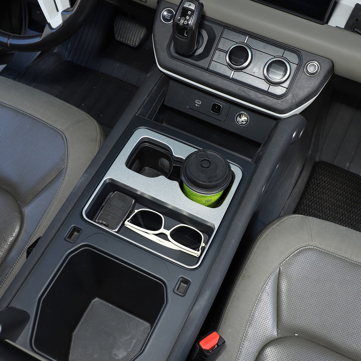 Silver Aluminum Cup Holder Elevation Pad Trim For LR Defender L663 2020-2021 1