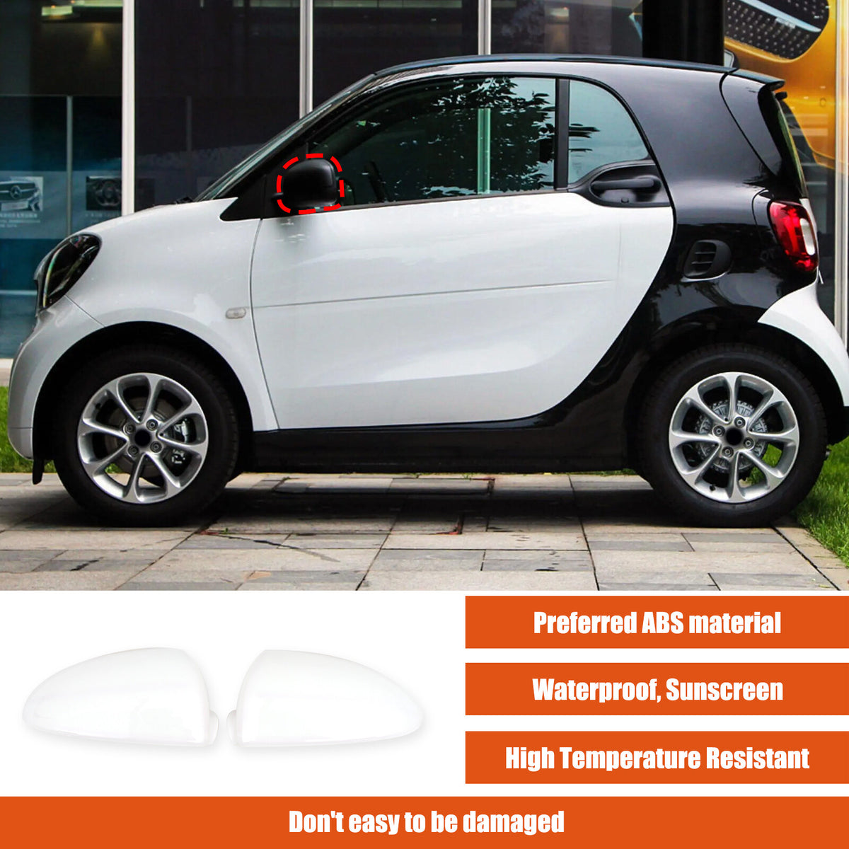 White ABS Exterior Rearview Mirror Cover For Mercedes Benz Smart 2009-2015 7