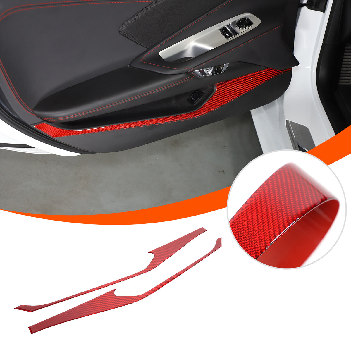 Red Carbon Fiber Interior Door Panel Anti Kick Trim Sticker For Corvette C8 US 2