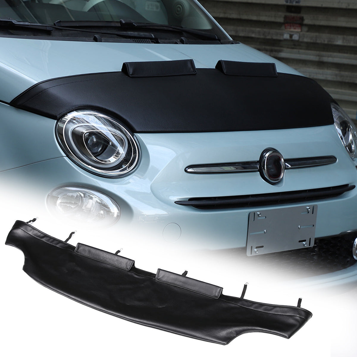 PU Leather Car Bonnet Hood Bra Wind & Bug Deflectors For Fiat 500 2007-2024 2