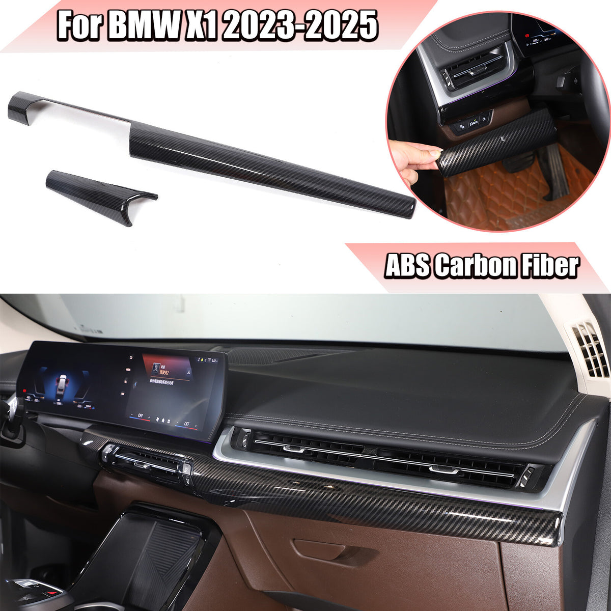 ABS Carbon fiber Interior Dashboard Cover Strip Trim Cover For BMW X1 2023-2025 1