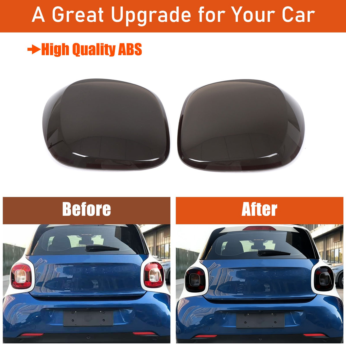 Smoked Black ABS Tail Light Smoke Housing Cover Trim For Benz Smart Fortwo 16-19 6