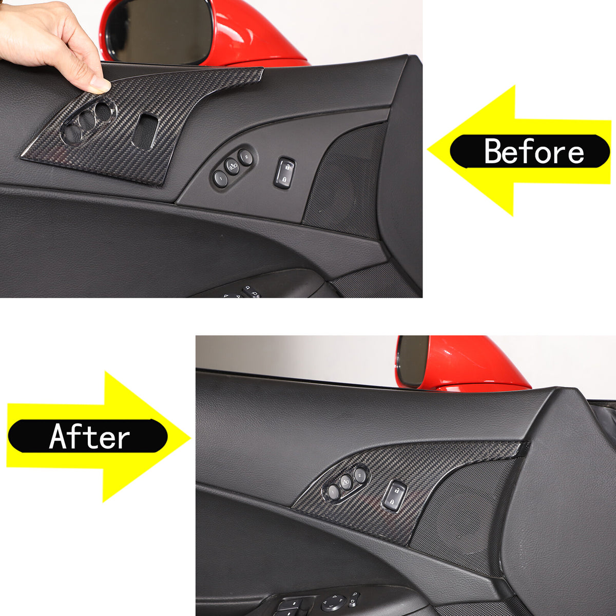 Real Dry Carbon Fiber Interior Door Lock Button Trim Cover For Corvette C6 05-13 7