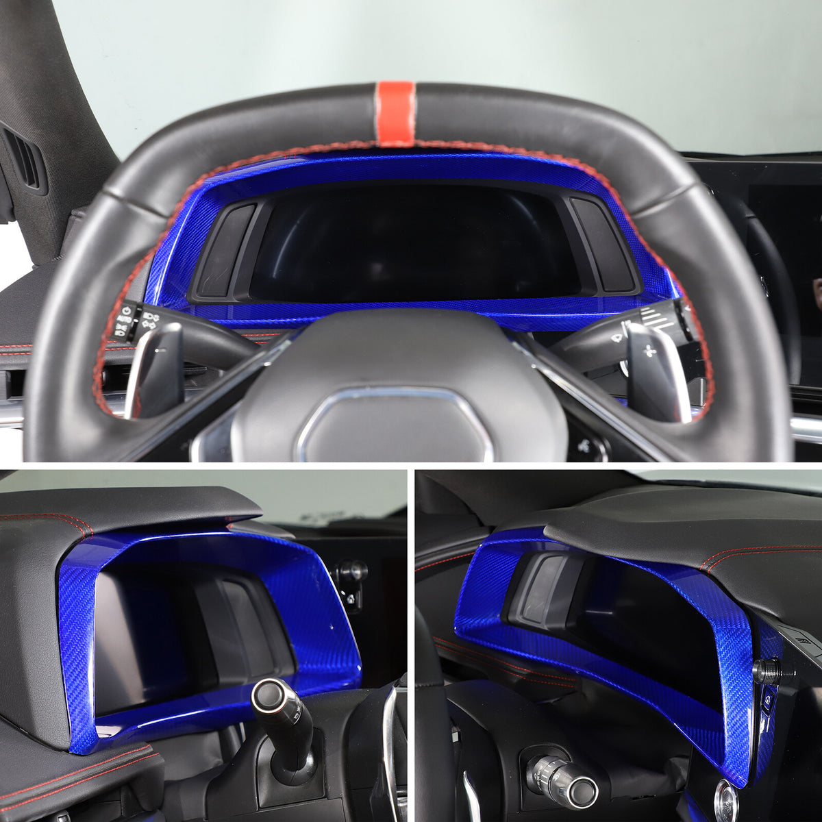 Blue Real Carbon Fiber Speedometer Instrument Trim For C8 Corvette 20-25 8