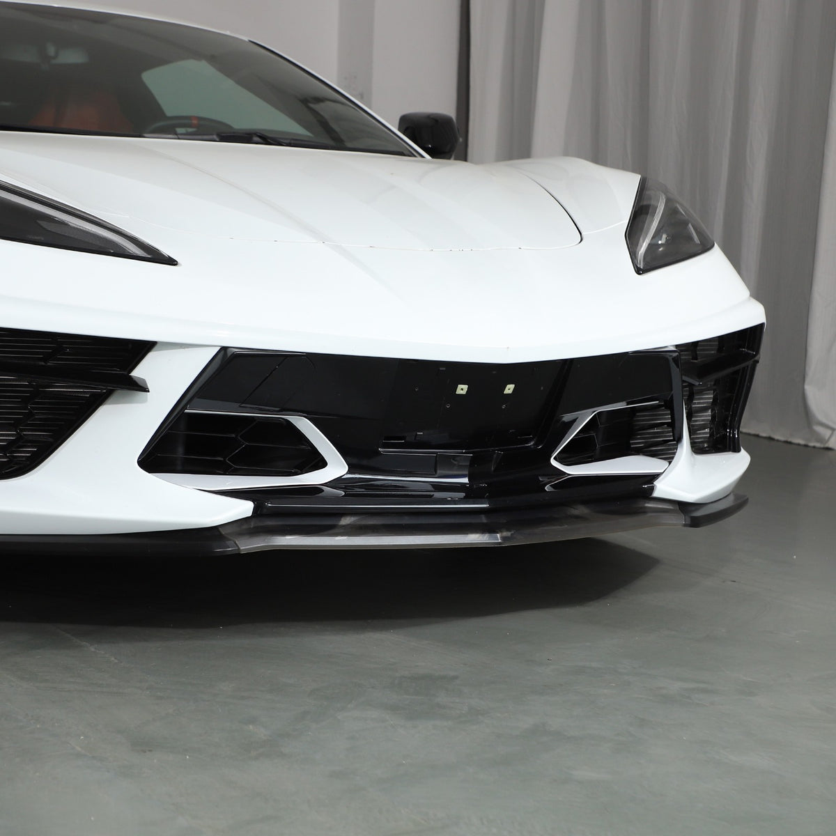 White ABS Front Bumper Center Grille Frame Trim Cover For Corvette C8 2020+ 18