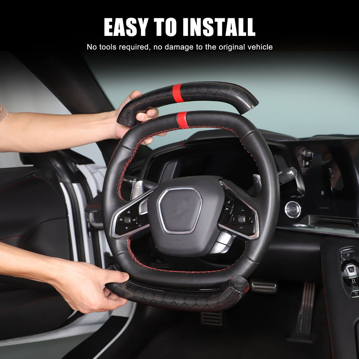 Red Top Honeycomb Carbon Fiber Steering Wheel Trim Cover For Corvette C8 2020+ 8