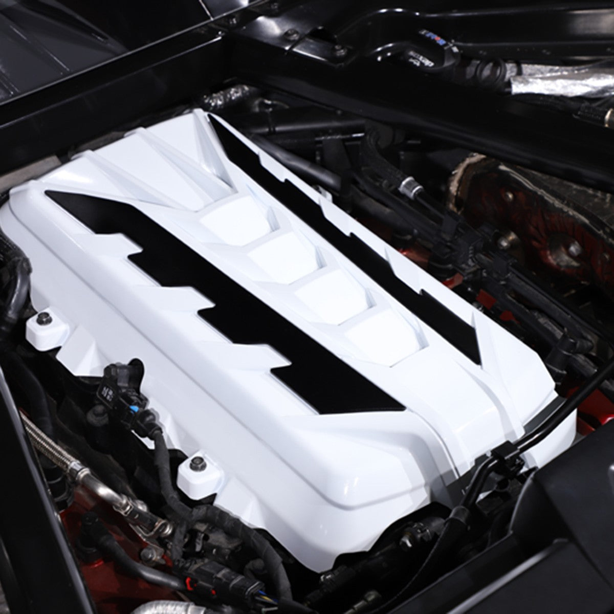 White Engine Bay Panel Cover Trim in Edge Black For Corvette Coupe C8 2020-26 US 2