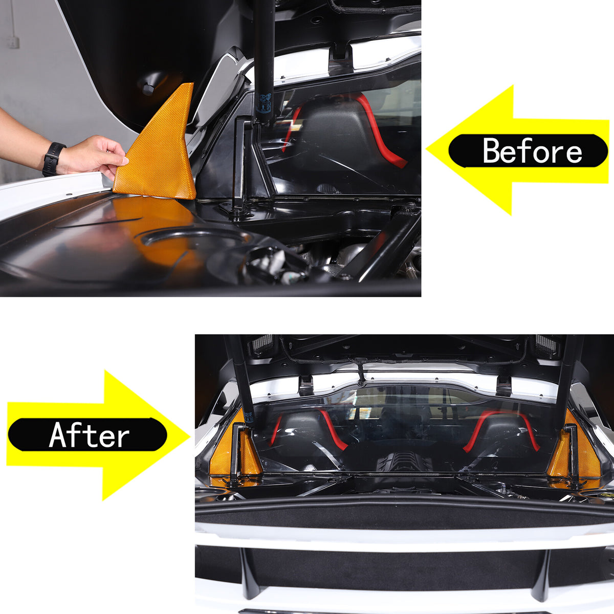 Yellow Carbon Fiber Rear Window Corner Cover Trim Frame For Corvette C8 20-26 3