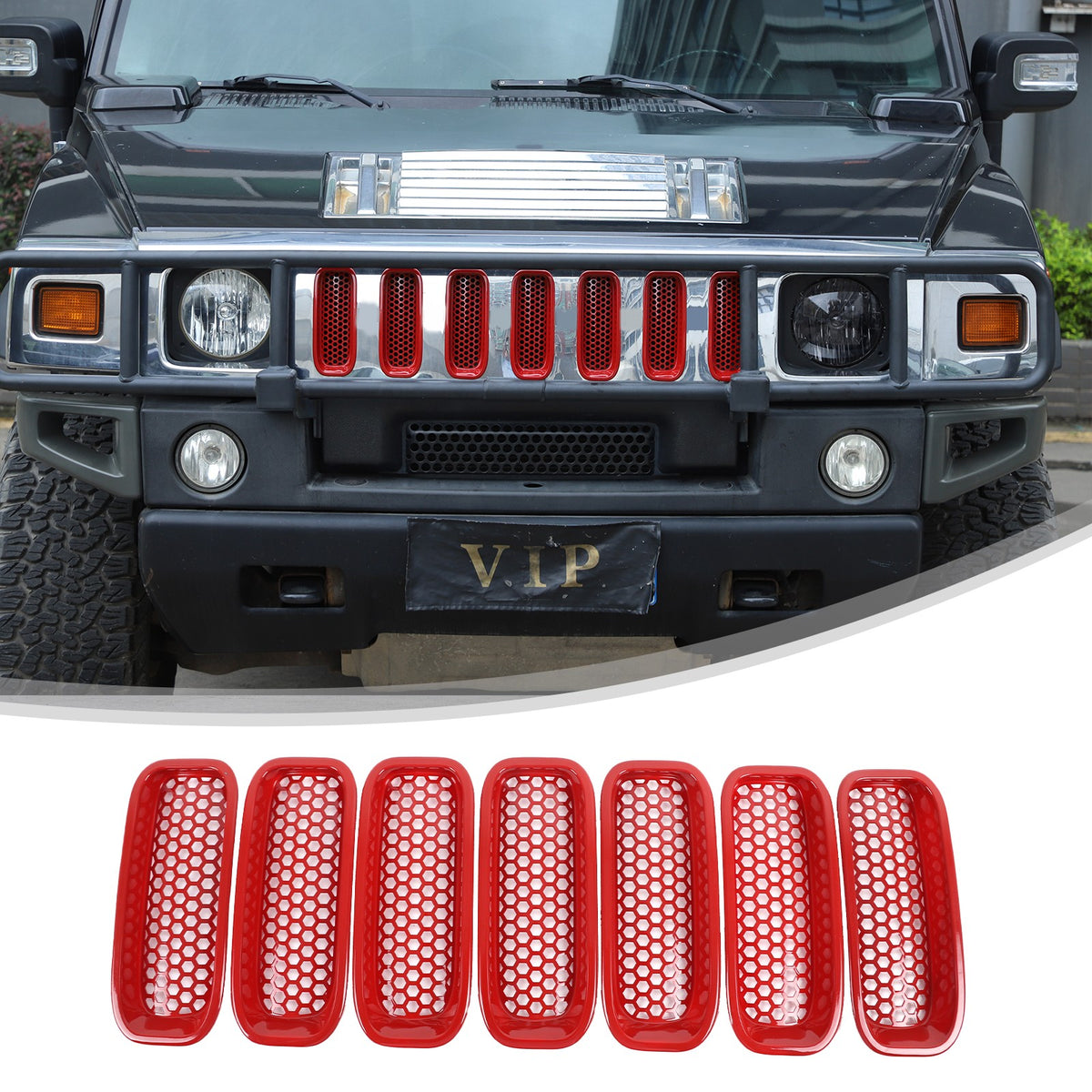 Sport Red ABS Front Grille Anti-Insect Bug Screen Trim For Hummer H2 2003-2009 23