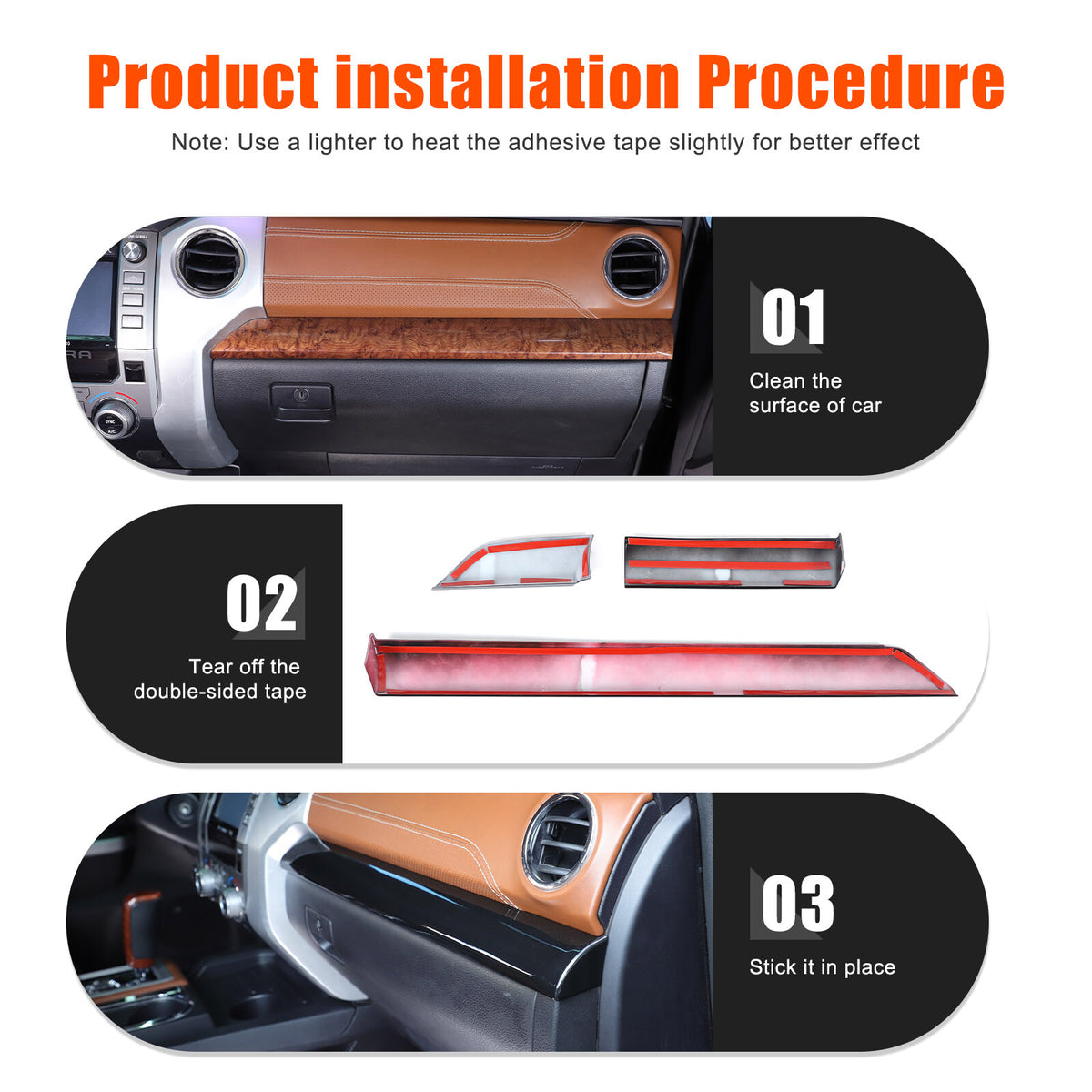 Glossy Black ABS Dashboard Cover Strip Trim For Toyota Tundra 2014-2021 11