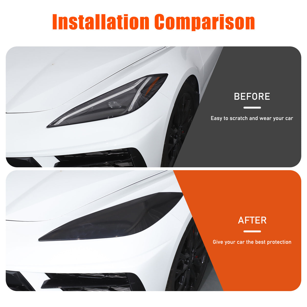 Transparent Gray Smoked Front Headlight Blackout Cover Trim For Corvette C8 20+ 22