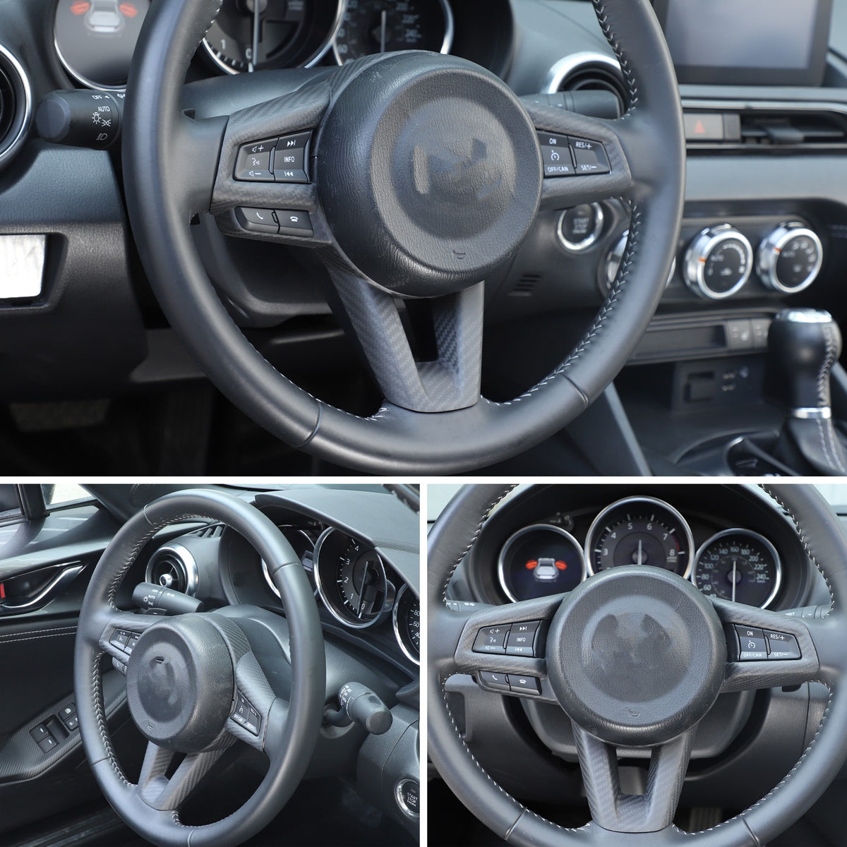 Matte Real Carbon Fiber Steering Wheel Button Trim For Mazda MX-5 Miata 16-25 4