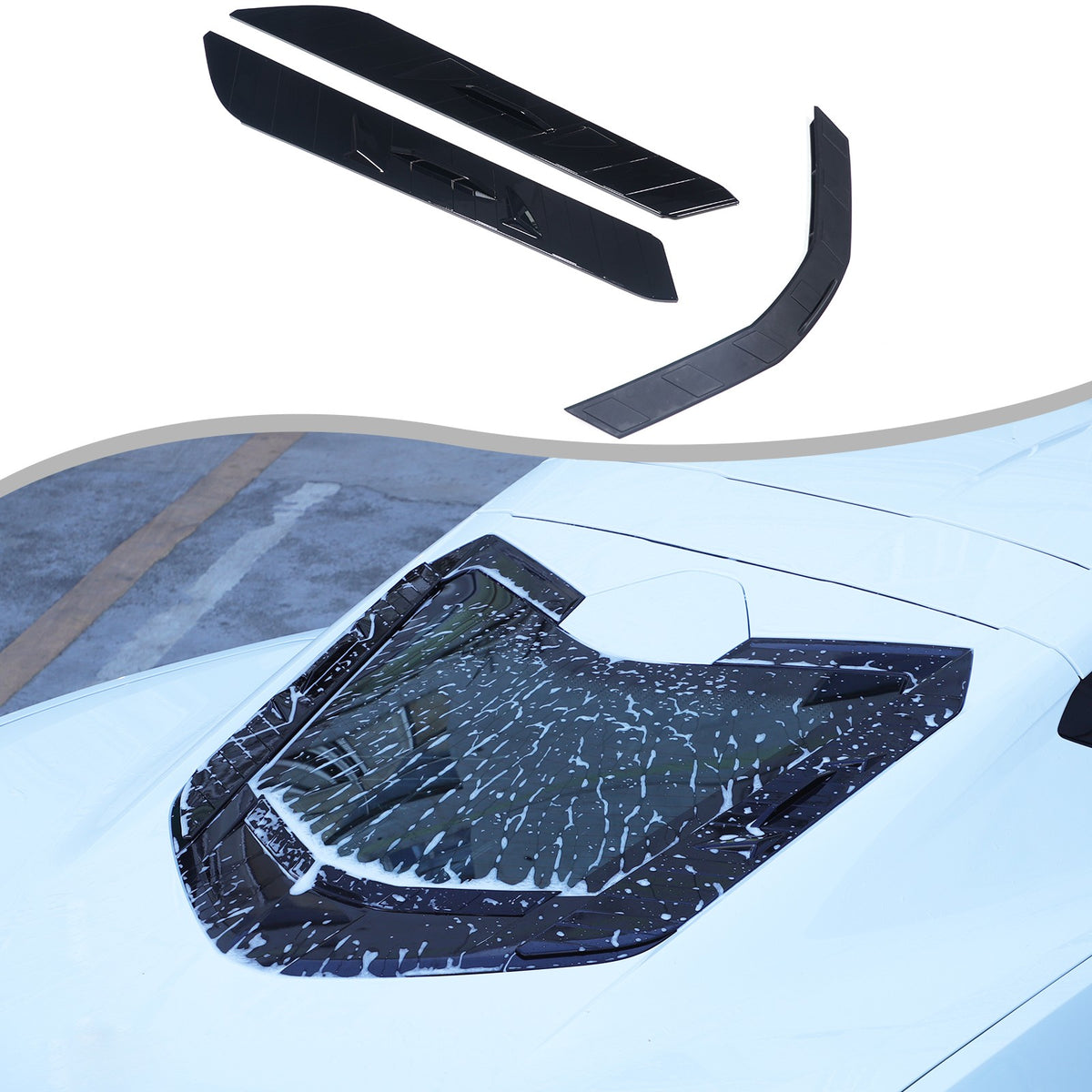 ABS Piano Black Rear Hood Wash Waterproof Trim Cover For Corvette C8 2020+ 5