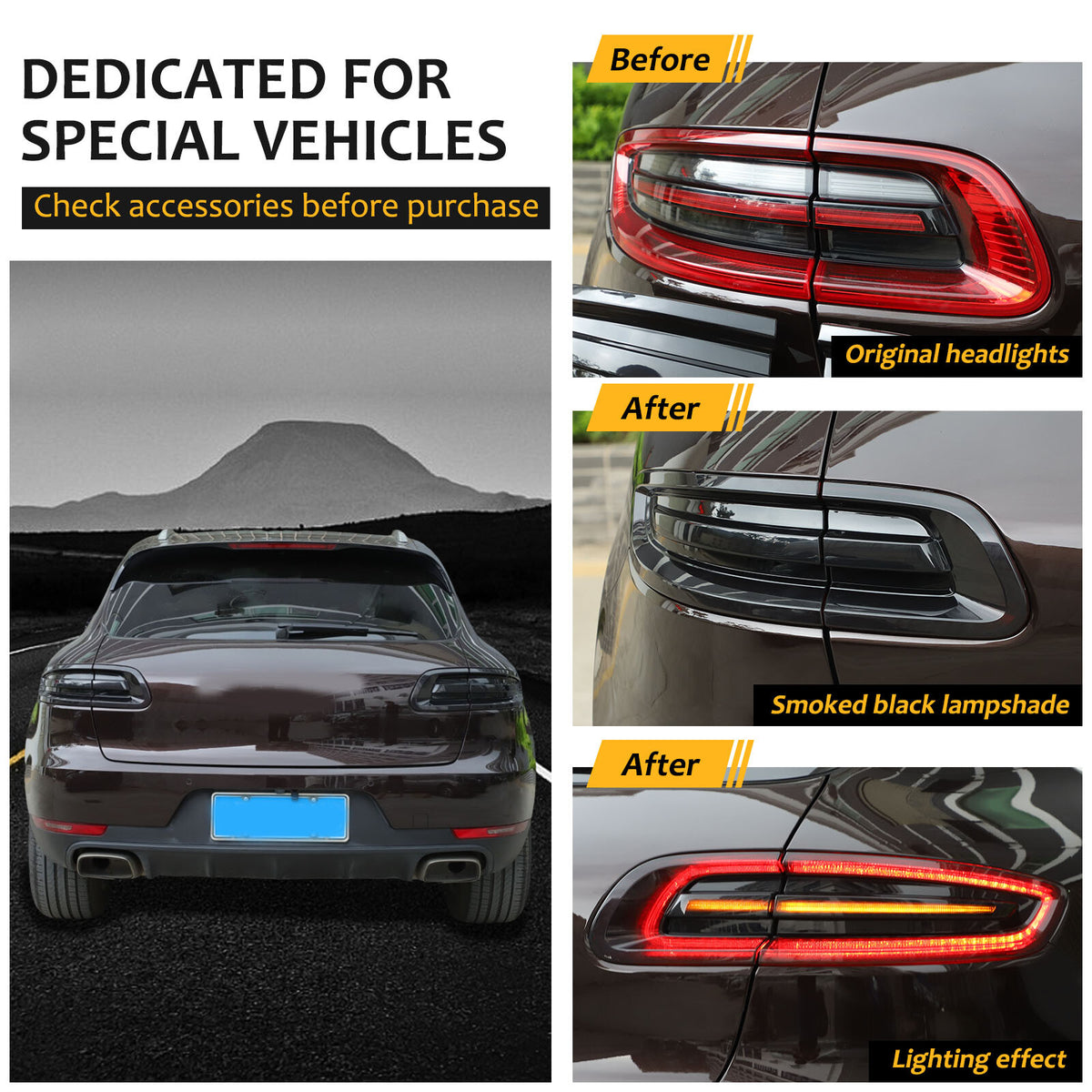 Smoked Black Rear Tail light Lamp Cover Trim Bezel For Porsche Macan 95B 2015-18 5
