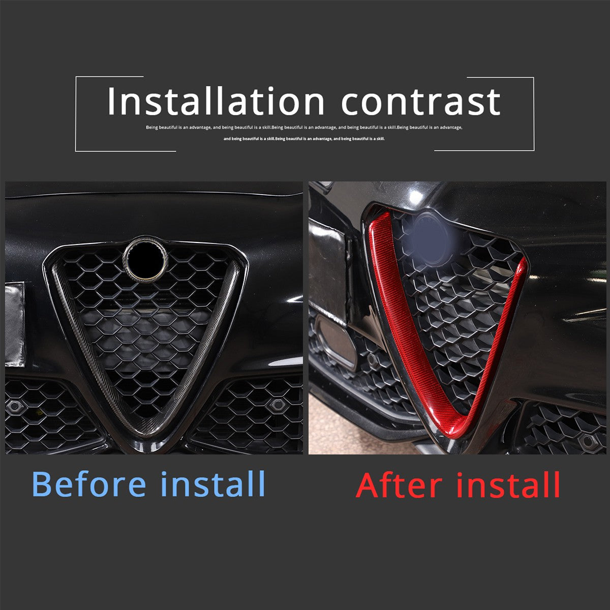Red Real Carbon Fiber Grille V-Shape Trim Frame For Alfa Romeo Giulia 2017+ US 18