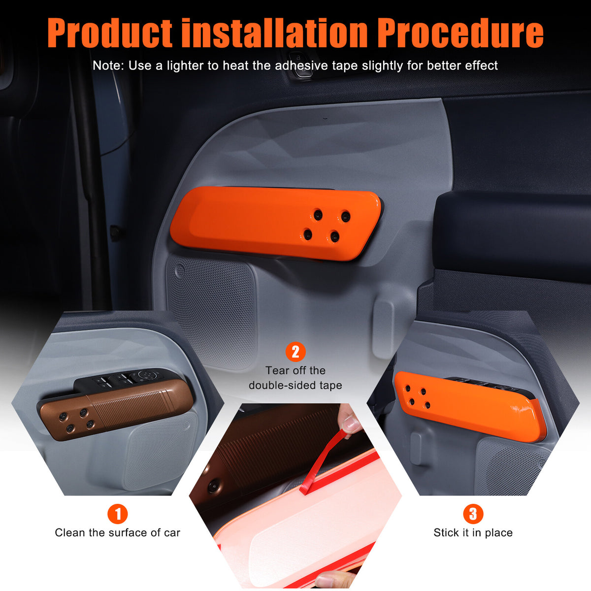 Orange ABS Interior Door Handle Panel Trim For Ford Maverick 2022+ 21