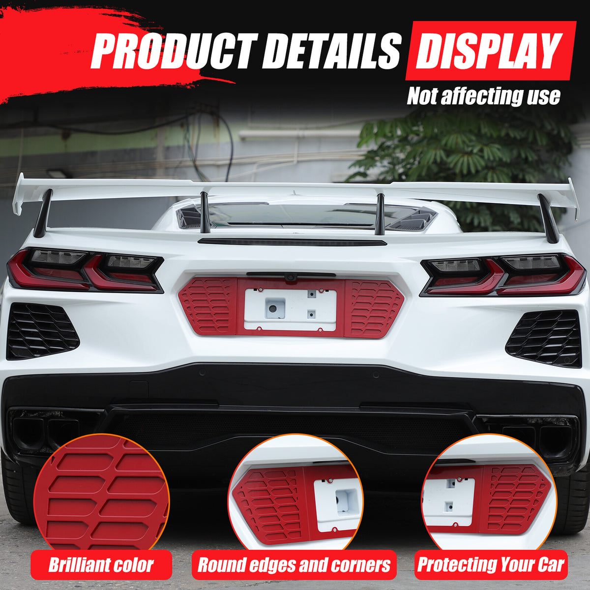 Red Aluminum Alloy Rear License Plate Filler Panel Trim for Corvette C8 2020+ 18