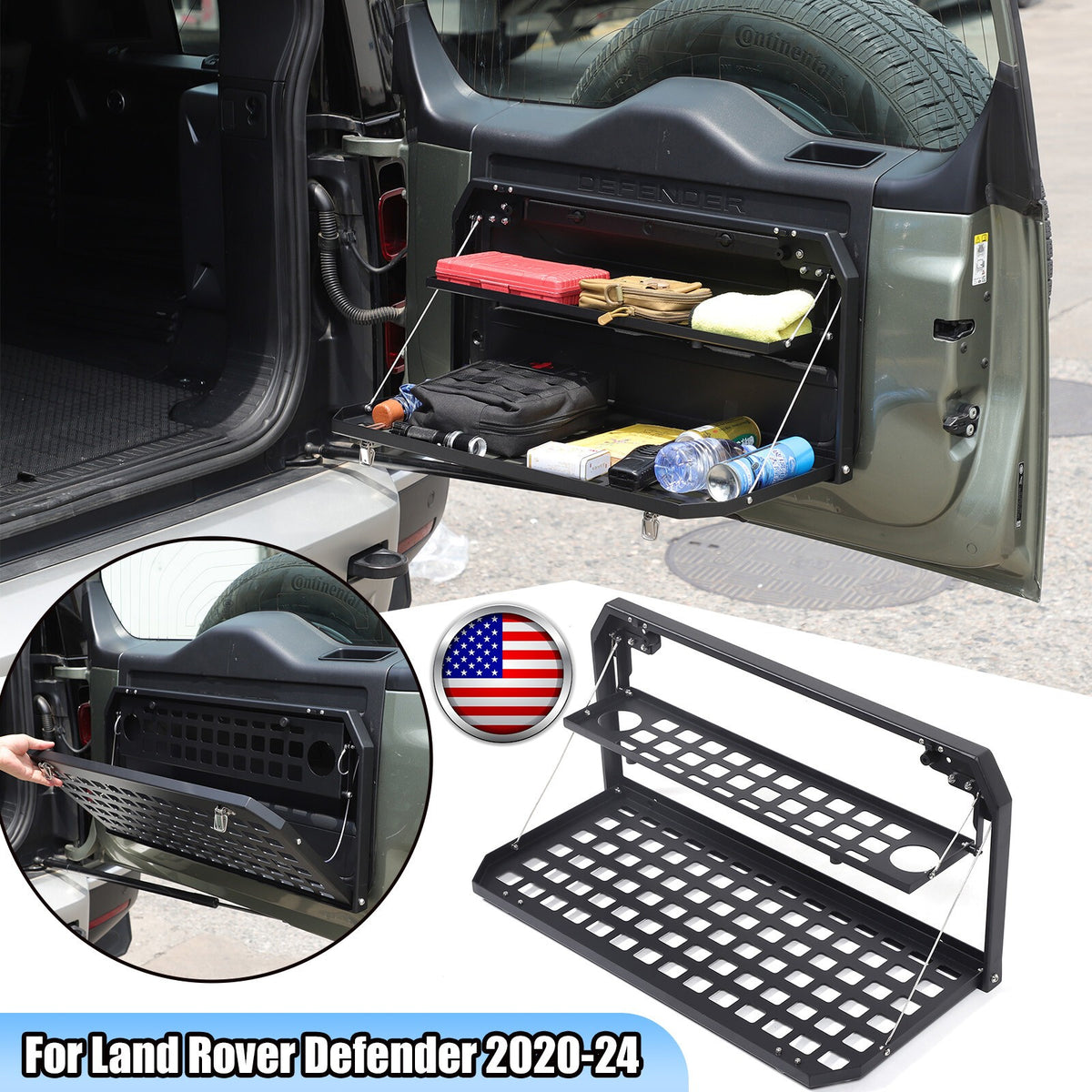 Alloy Rear Tailgate Shelf Rack Foldable Table For Land Rover Defender 2020-24 US 1