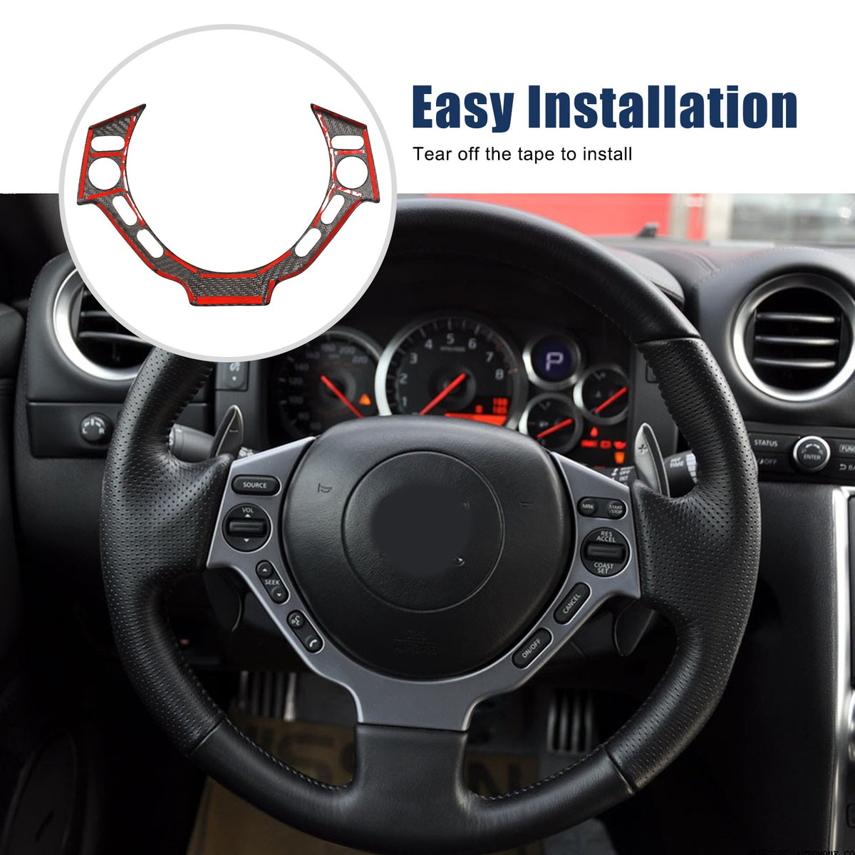 Matte Real Carbon Fiber Steering Wheel Button Trim For Nissan GTR R35 2008‑2016 17
