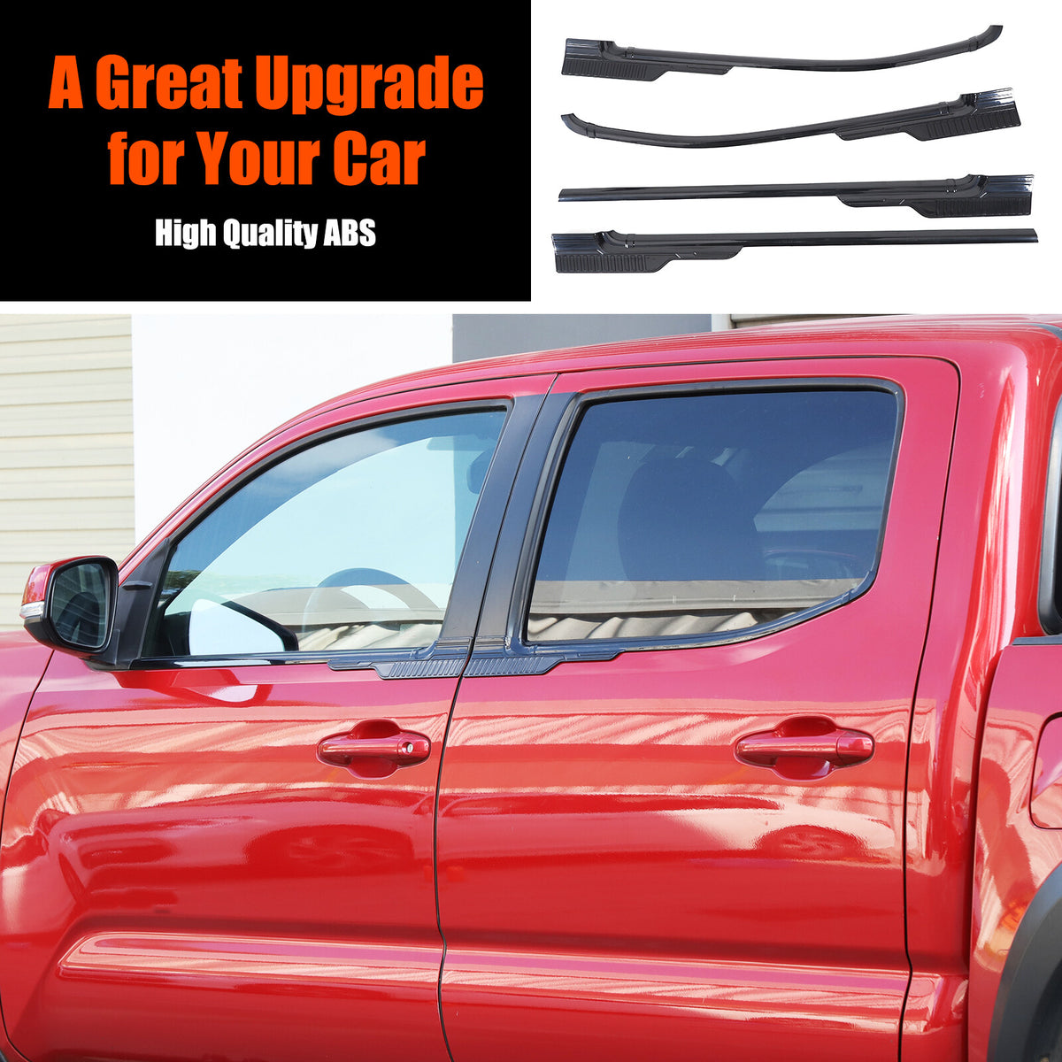Black ABS Exterior Window Bottom Sill Trim Strip For Toyota Tacoma 2015-2022 9