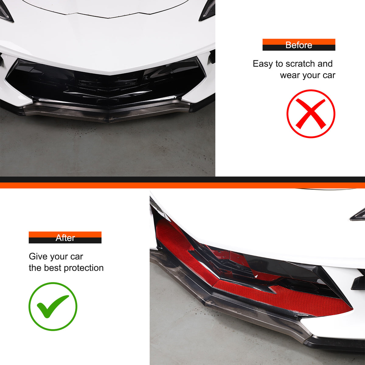 Red Carbon Fiber Car Exterior Front Lip Cover Trim Sticker For Corvette C8 20-25 7