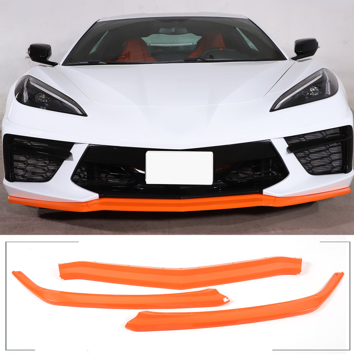 Orange Front Bumper Lip Spoiler For Corvette C8 2020-2025 7