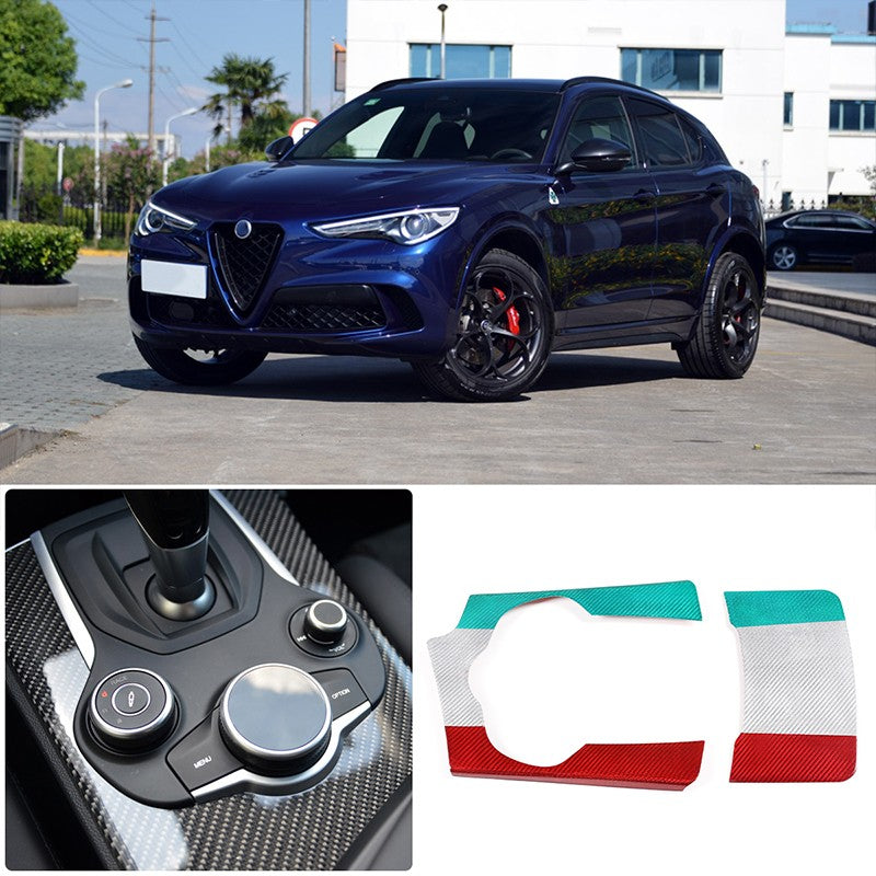 Tri-Color Real Carbon Fiber Center Cup Holder Trim For Alfa Romeo Stelvio 17-19 12