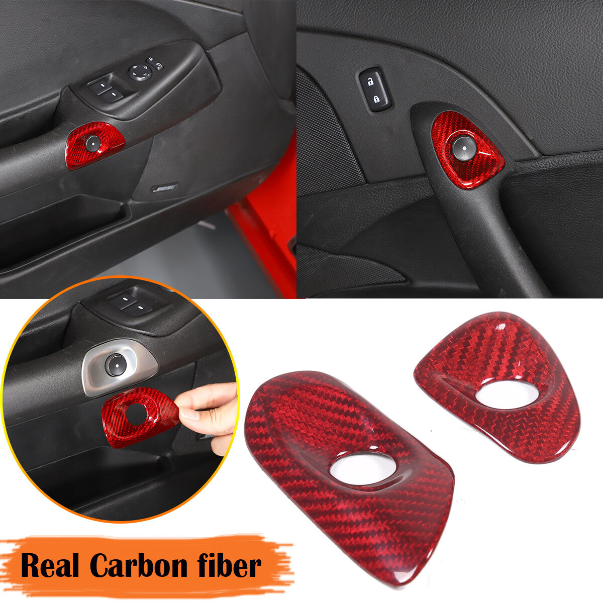 Red Carbon Fiber Interior Door Switch Button Trim Cover For Corvette C6 2005-13 1