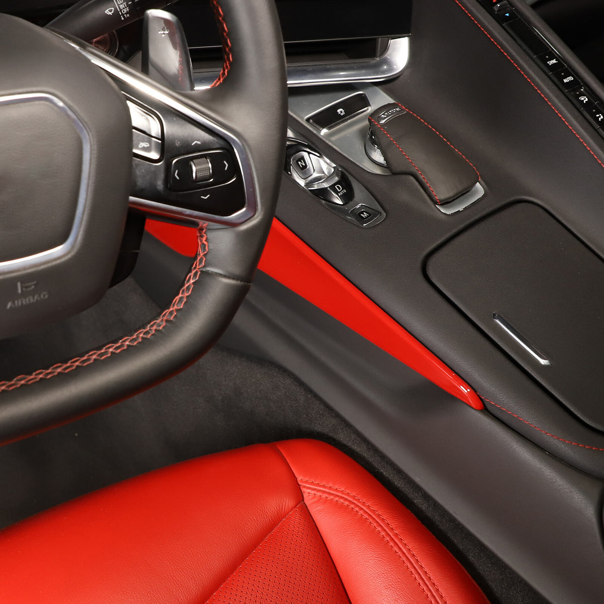 Red ABS Center Console Side Panel Trim Cover Fits For 2020-2025 Corvette C8 US 5