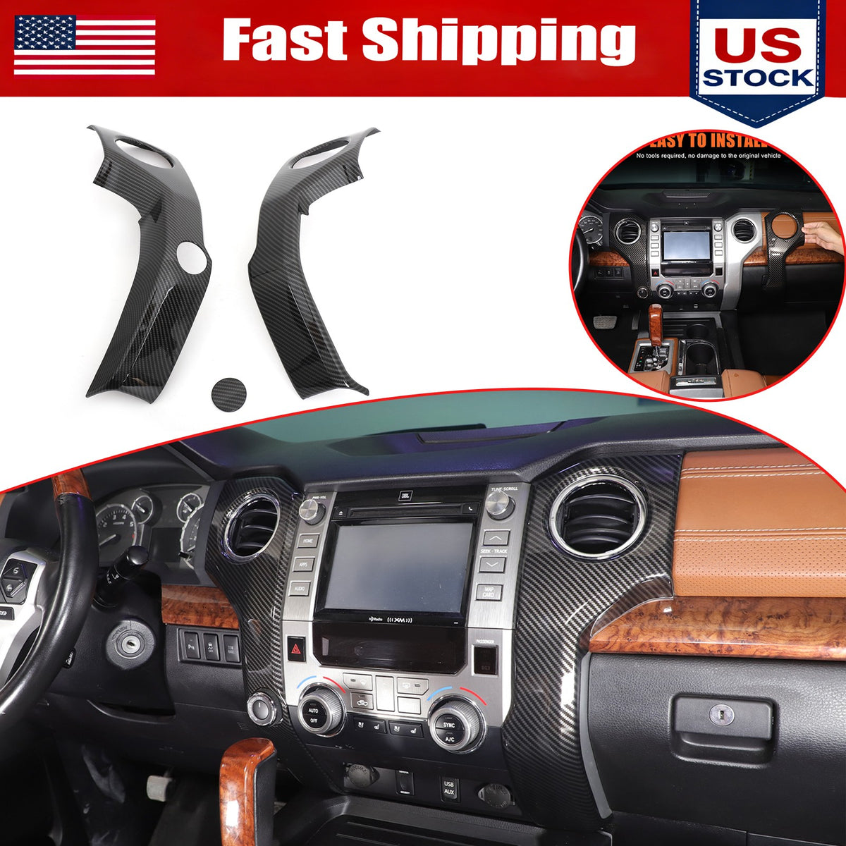 For Toyota Tundra 2014-2021 ABS Carbon Interior Side Air Vent Outlet Covers 1