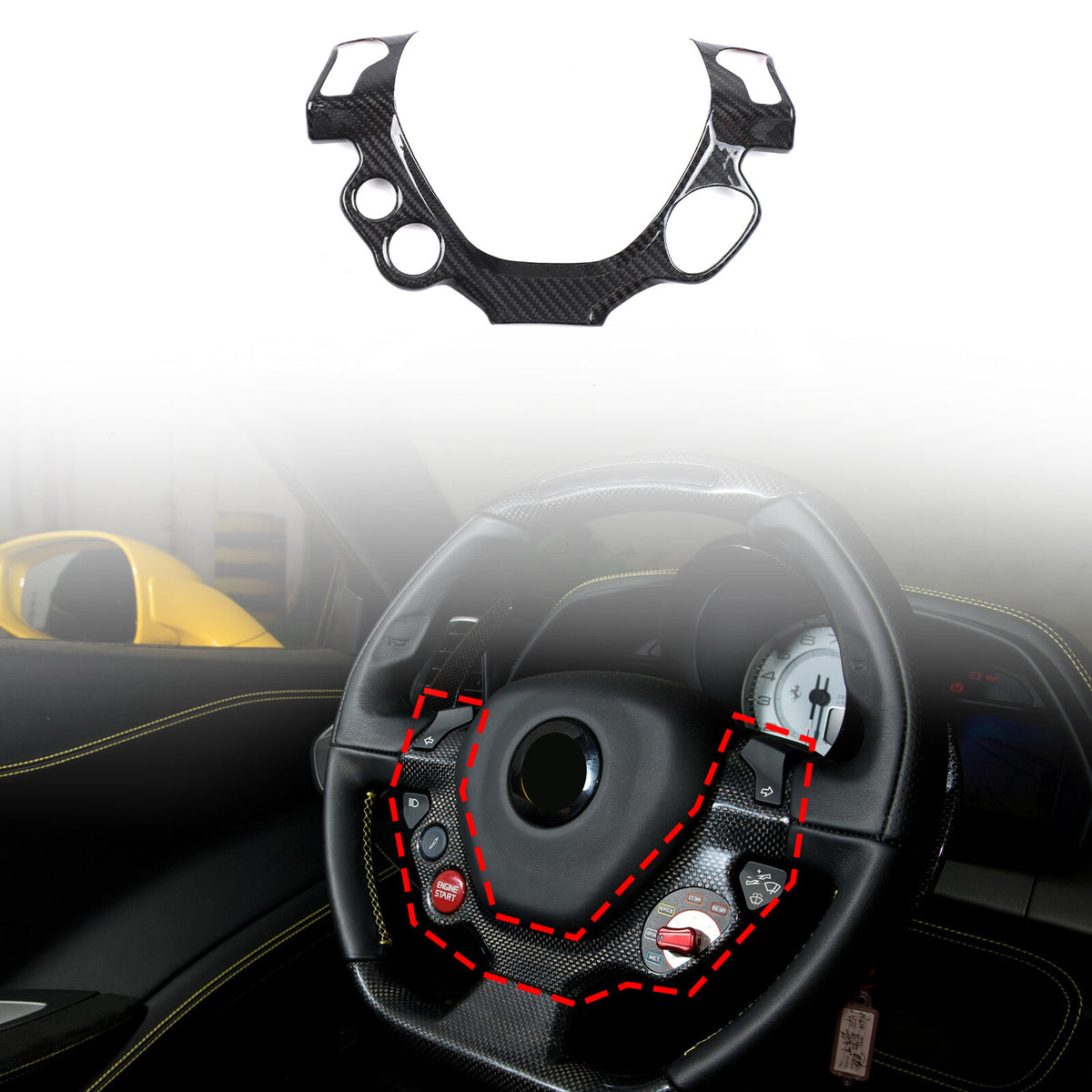 Real Carbon Fiber Steering Wheel Button Frame Trim For Ferrari 458 2011-16 14