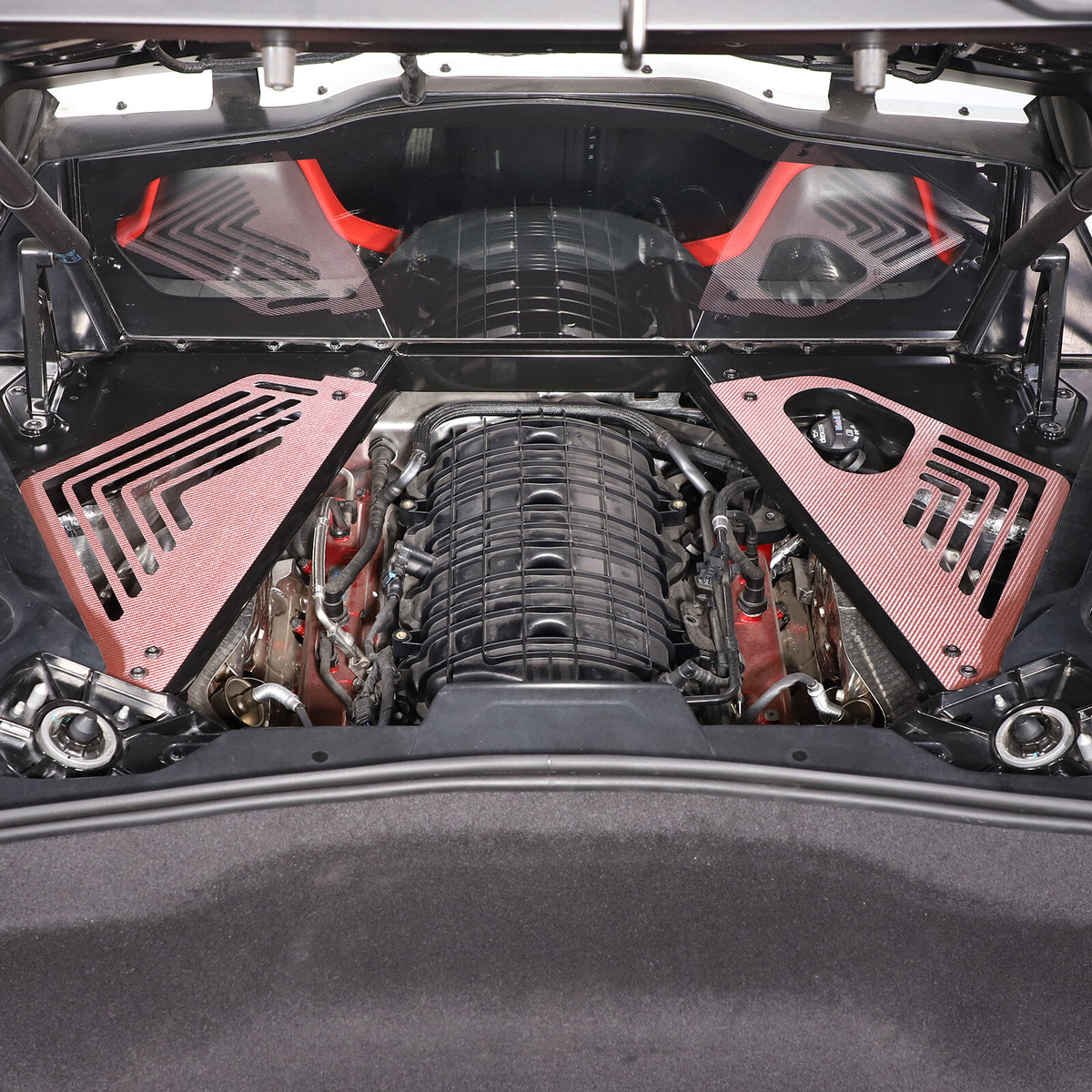 Pink Real Carbon fiber Engine Bay Side Panel Cover Overlay For Corvette C8 Coupe 3