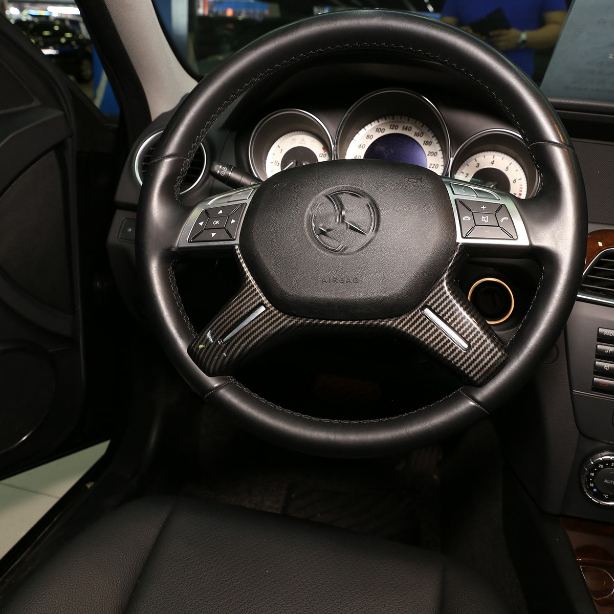 Carbon Fiber ABS Steering Wheel Trim Bezel For Benz C-Class W204 2011-2013 3