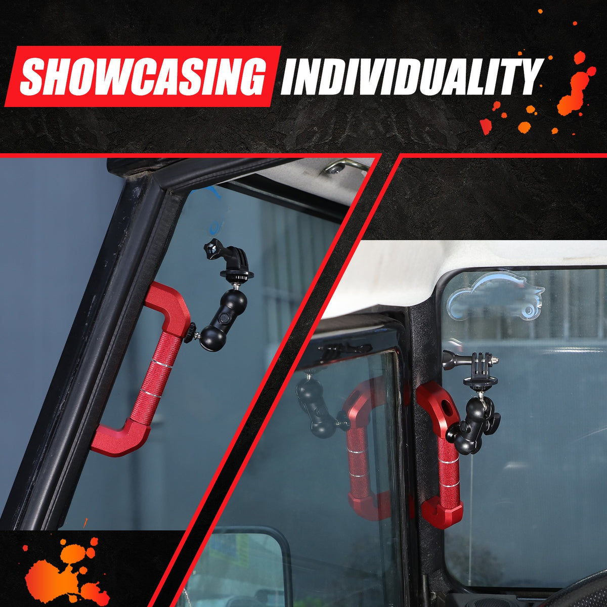 Red Aluminum A-Pillar Handle Cam Mount For Land Rover Defender L316 2004-2018 11