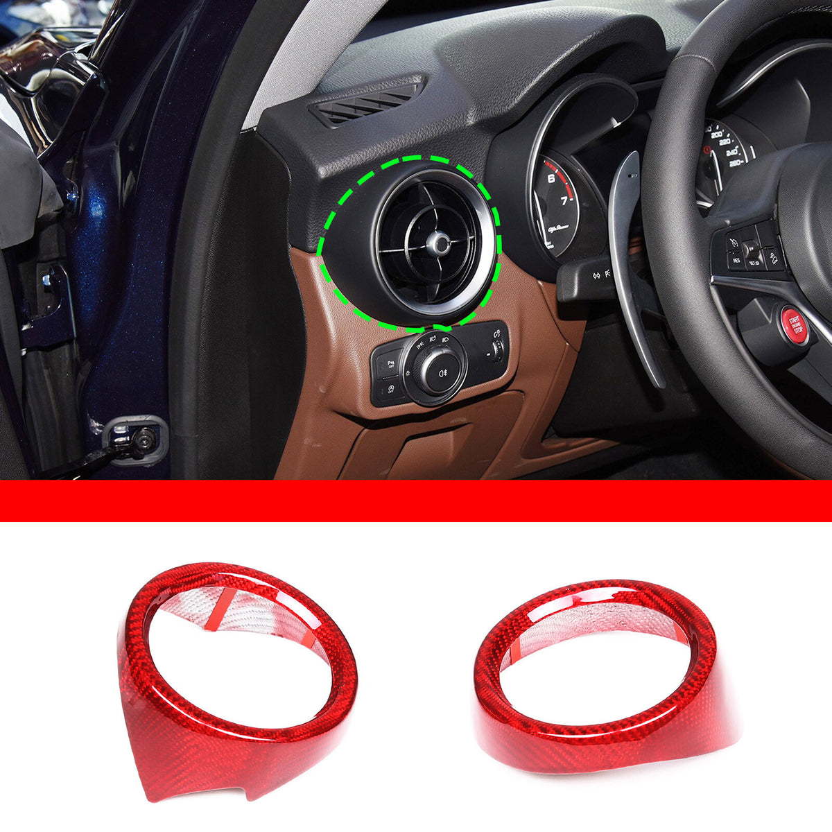 For Alfa Romeo Stelvio 17+ Red Real Carbon fiber Side Air Vent Outlet Cover Trim 14
