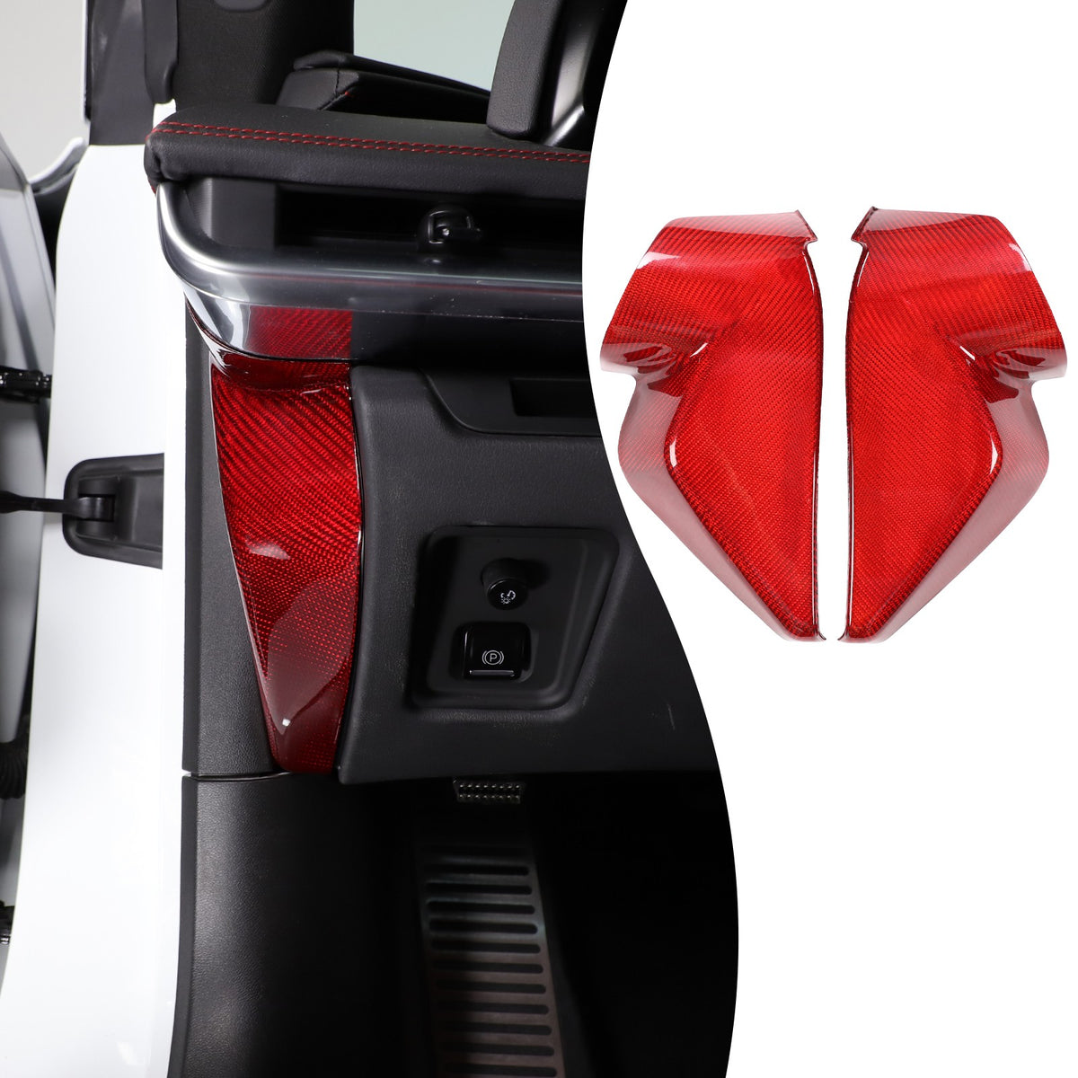 Red Real Carbon Fiber Dashboard Side Trim ForCorvette C8 Stingray Z06 Z51 2020+ 16