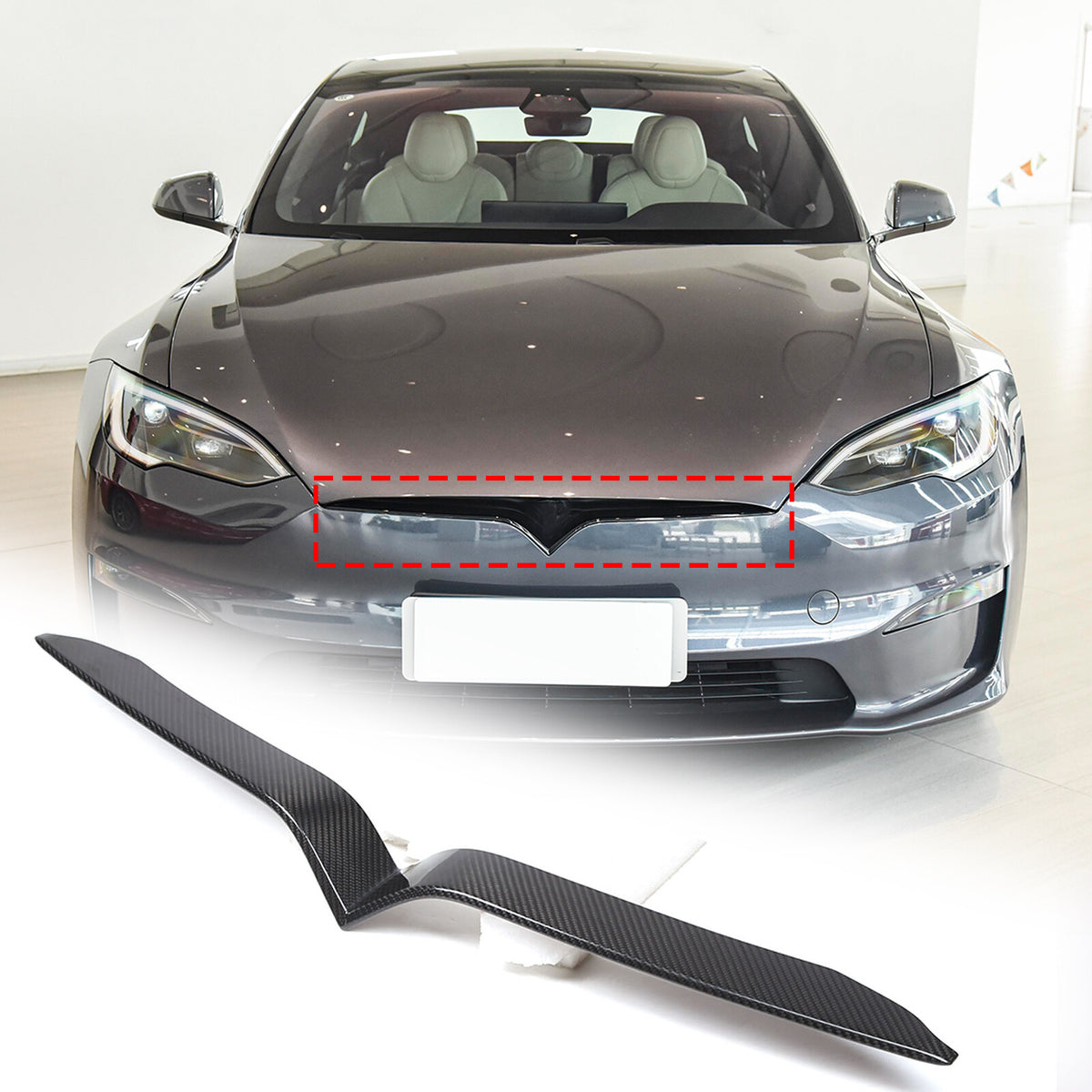 Real Carbon Fiber Front Bumper Grille Cover Molding Trim For Tesla Model S 2023+ 8
