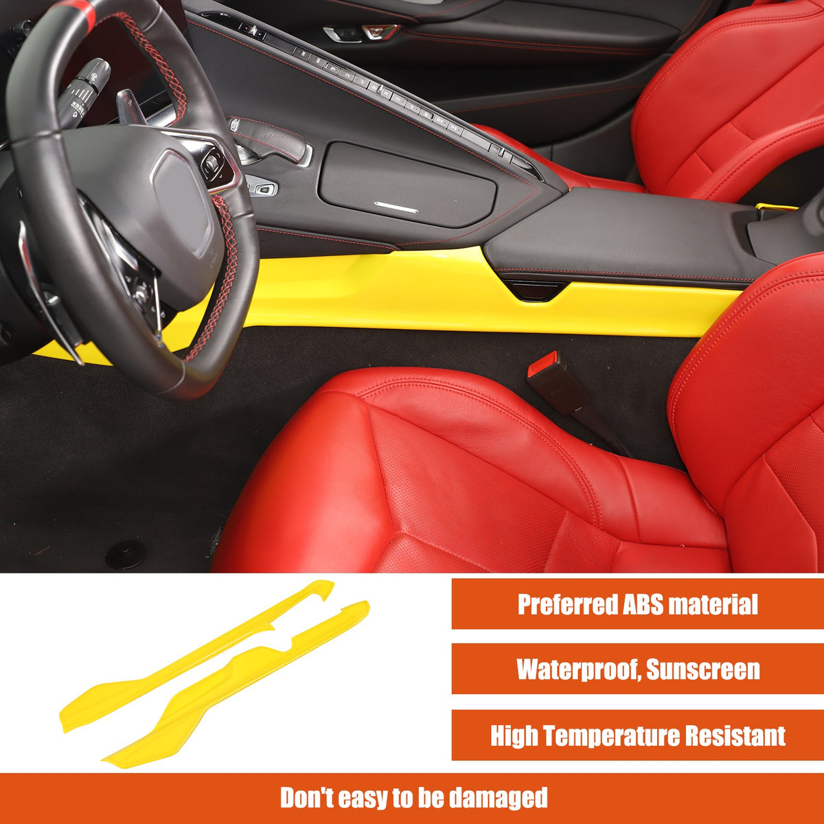 Yellow ABS Center Console Lower Armrest Box Panel Trim For Corvette C8 2020+ 13