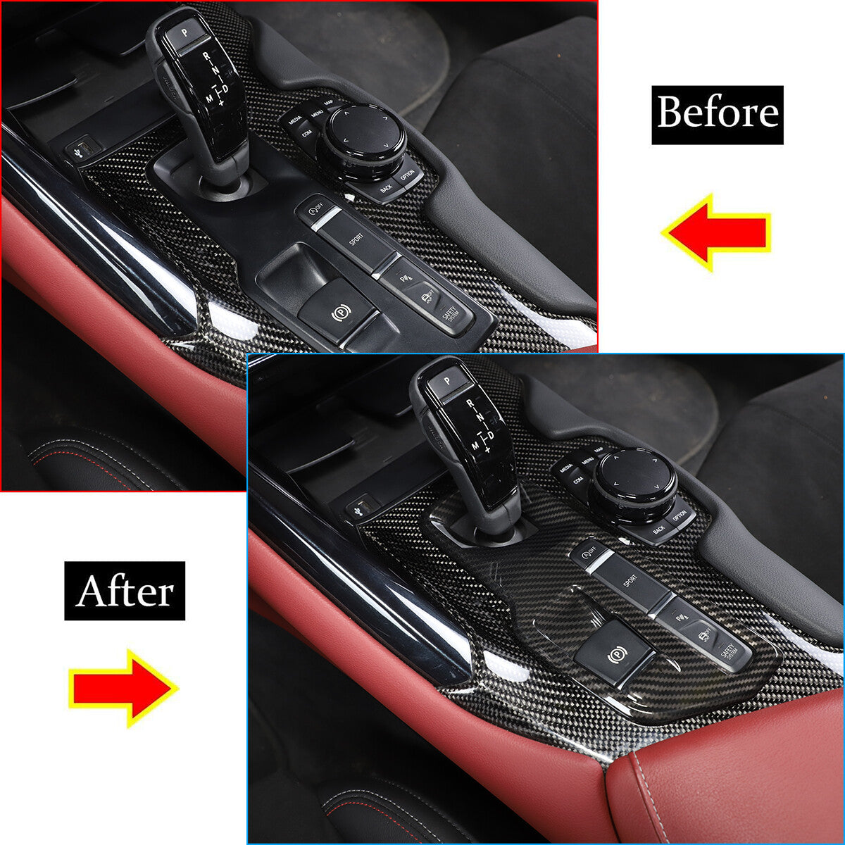 Real Carbon Fiber Center Gear Shift Panel Set Interior Trim For GR Supra 20-22 4