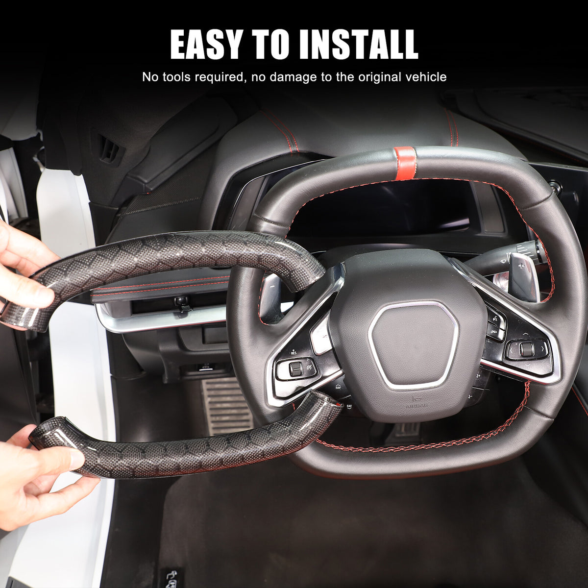 Real Honeycomb Carbon Fiber Steering Wheel Top Handle Cover Trim For C8 Corvette 17