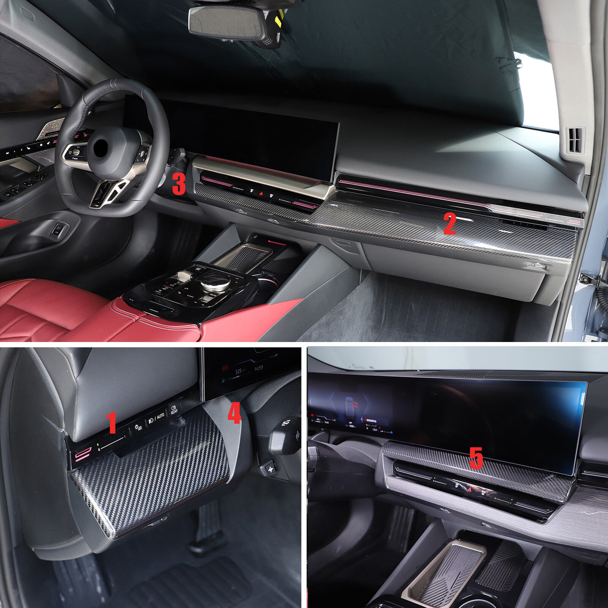 Real Carbon Fiber Center Co-pilot Dash Cover Trim Kit For BMW 5 Series G60 2024+ 2