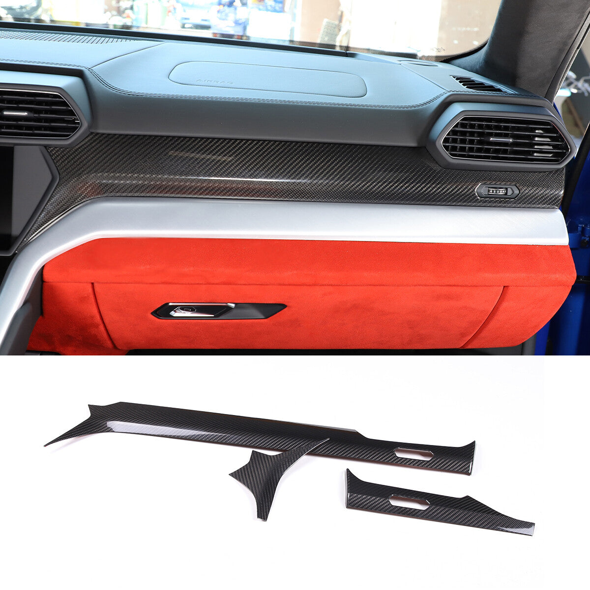Real Carbon Firber Front Dashboard Strip Cover Trim For Lamborghini Urus 2018-23 2