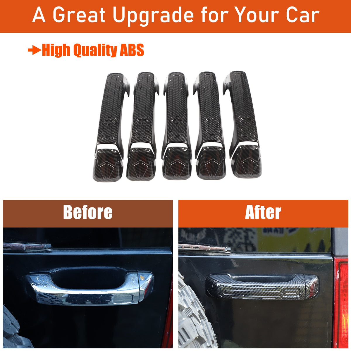 ABS Carbon Fiber Door Handle + Tailgate Cover Trim Bezel For Hummer H3 2005-2009 22