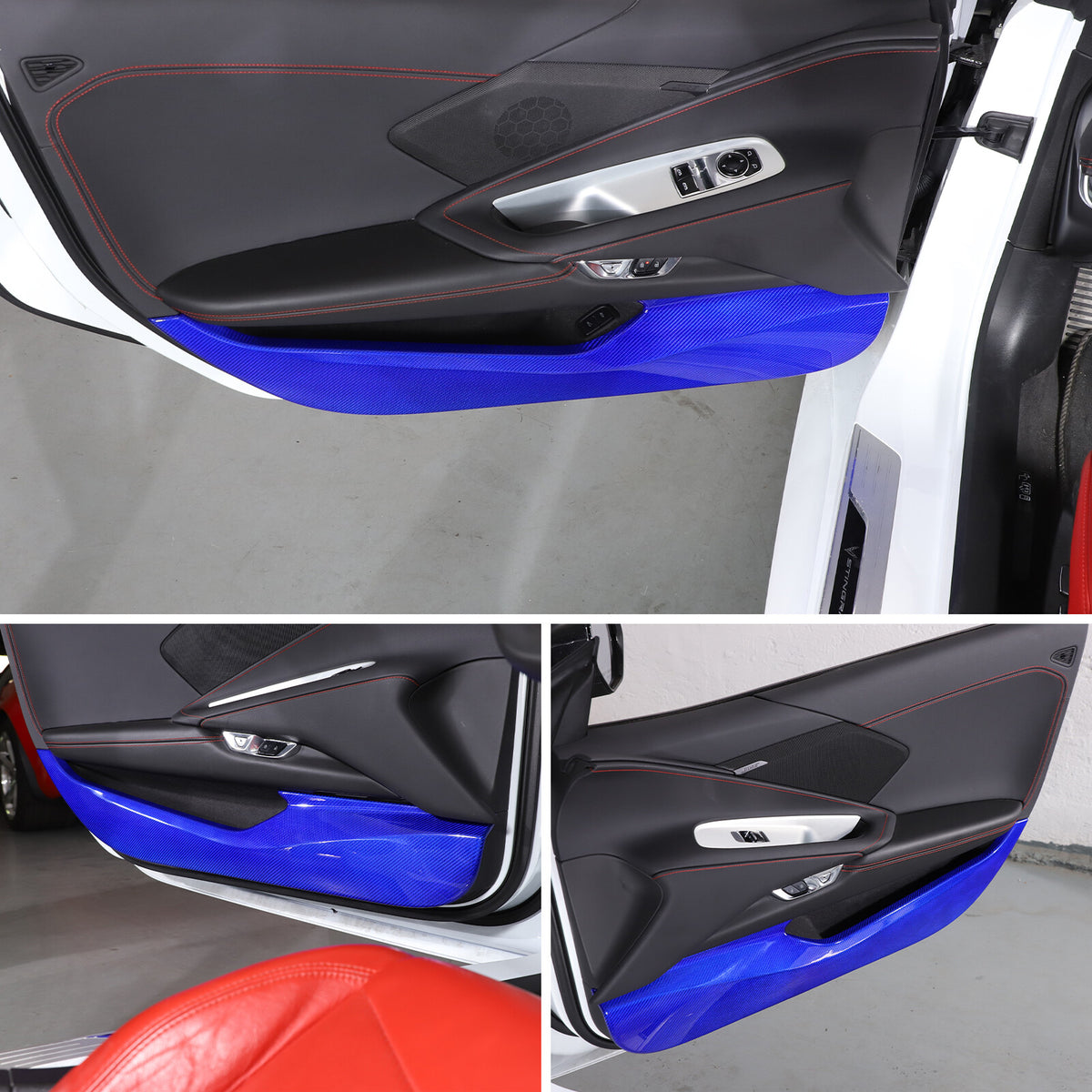 Blue Real Carbon Fiber Interior Door Anti-kick Panel Cover Trim For Corvette C8 4