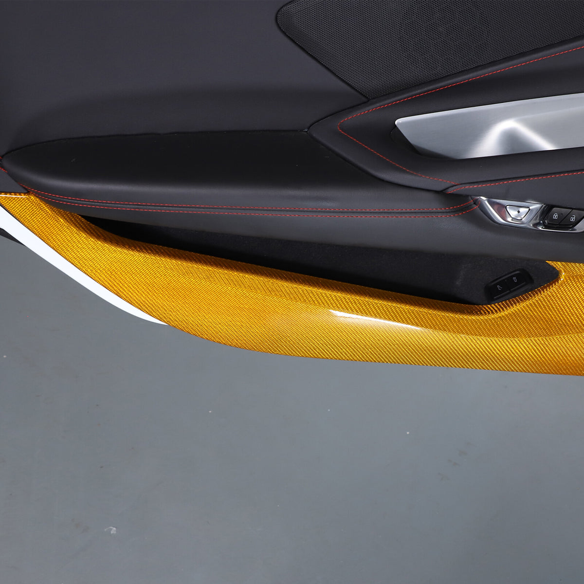 Yellow Carbon Fiber Interior Door Anti-kick Panel Cover Trim For Corvette C8 20+ 5