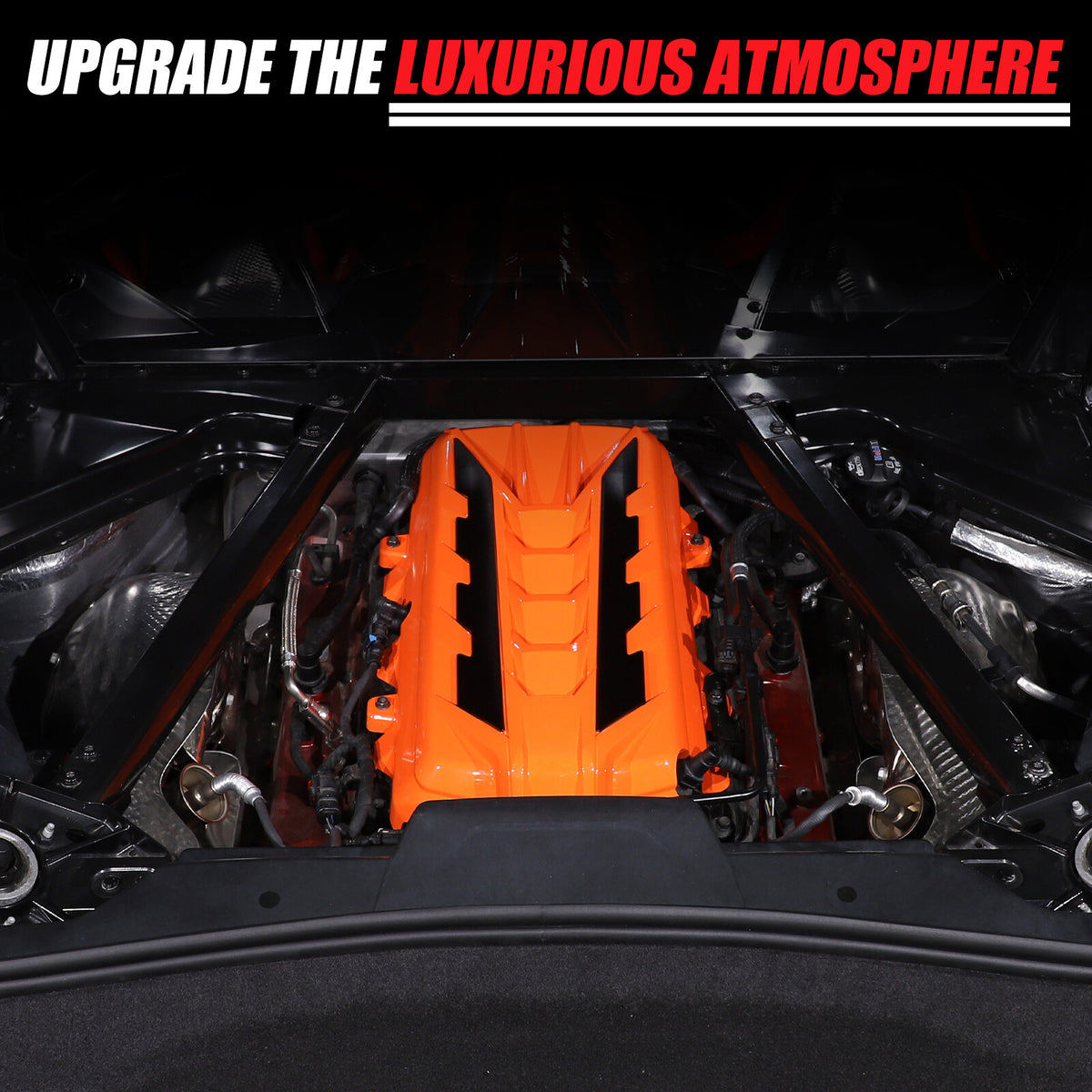 Orange Engine Bay Panel Cover Trim in Edge Black For Corvette Coupe C8 20-26 US 13