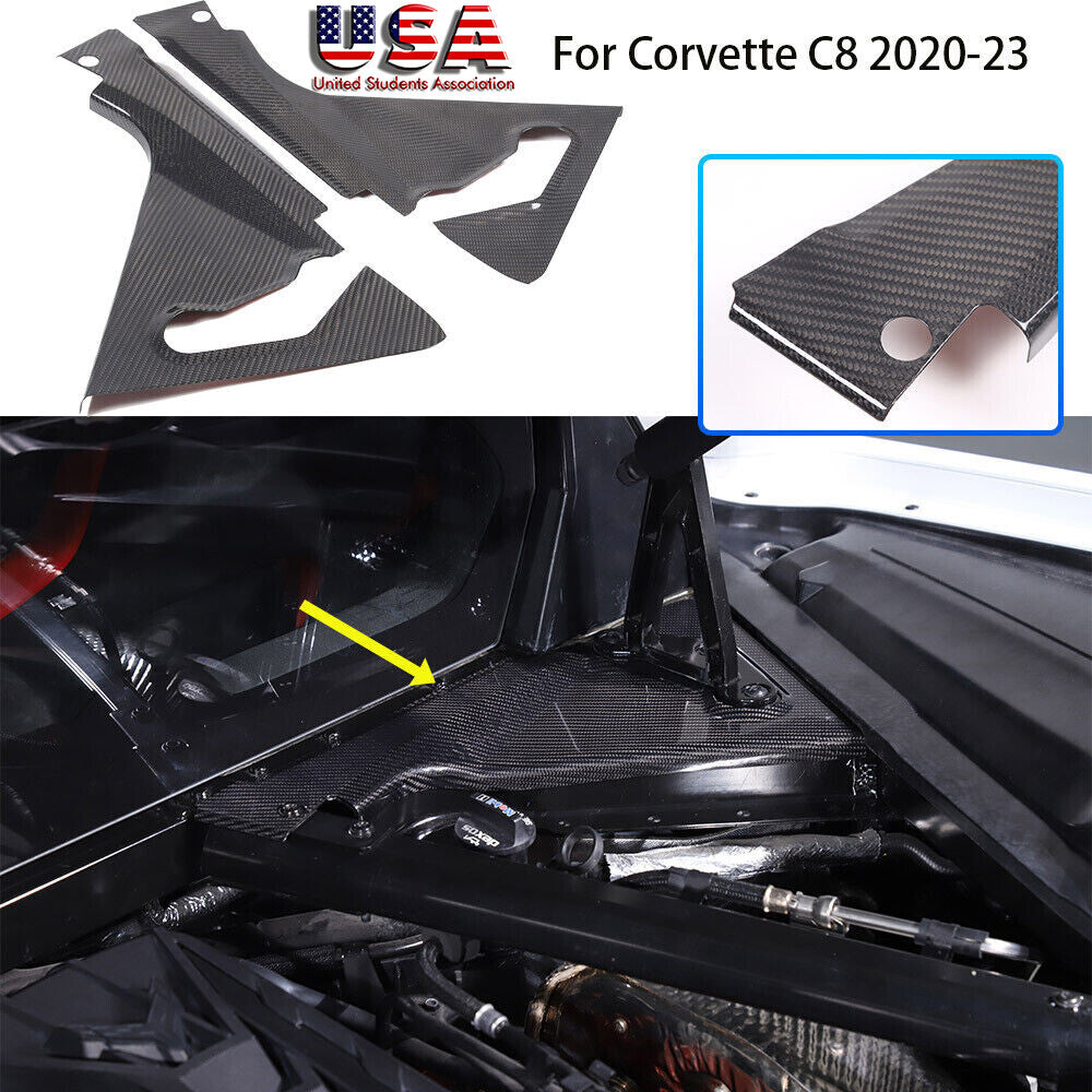 Real Carbon fiber Engine Bay Corner Panel Trim Cover Base For Corvette C8 US 1
