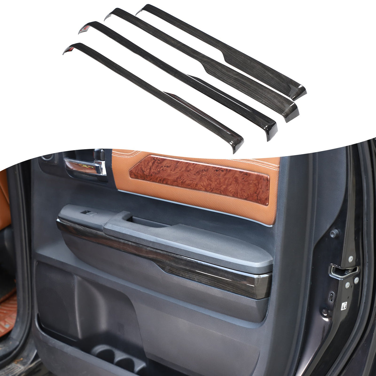 Black Wood Grain ABS Door Armrest Lower Trim For Toyota Tundra 2014‑2020 10