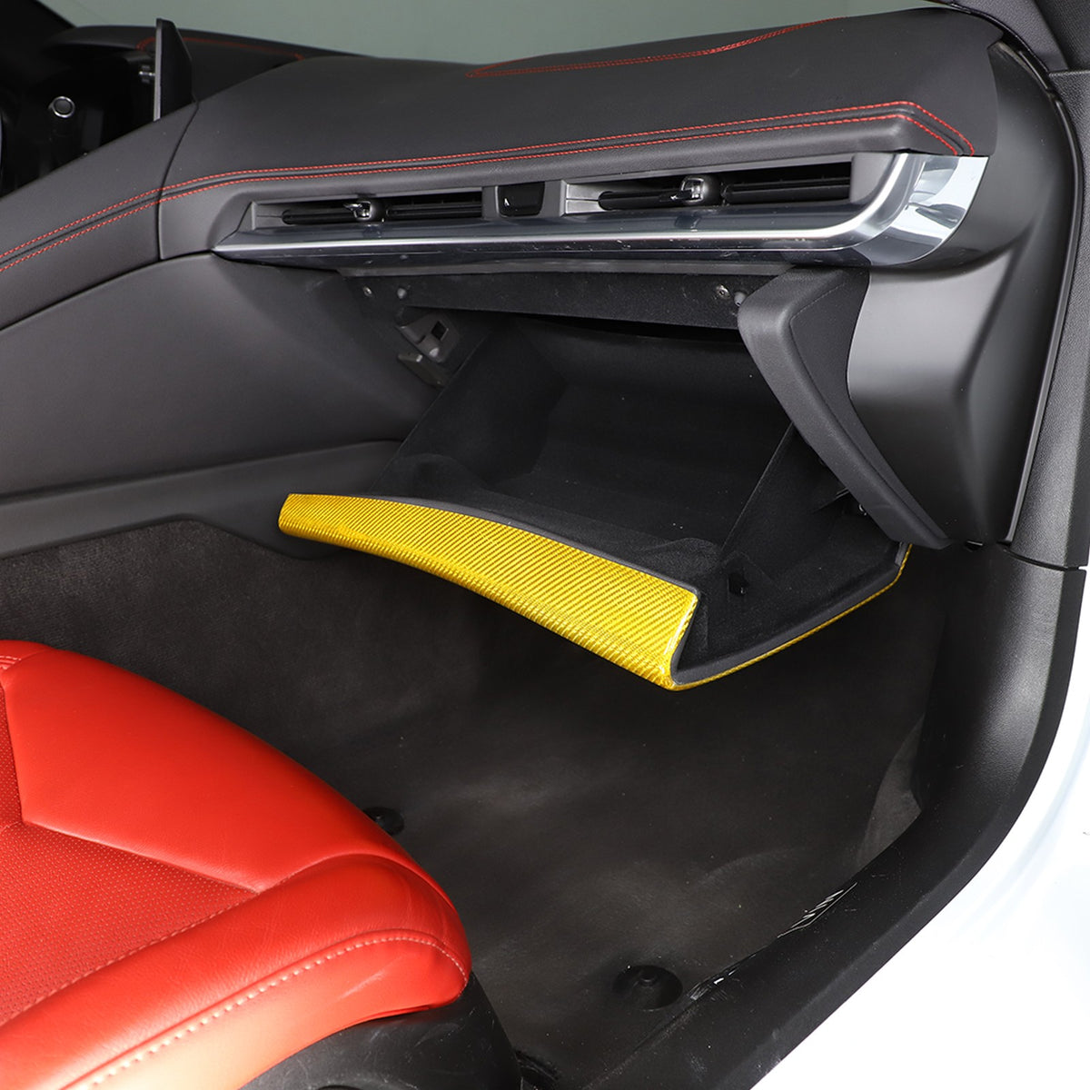 Yellow Carbon Fiber Co-pilot Storage Glove Box Trim For Corvette C8 2020-26 23